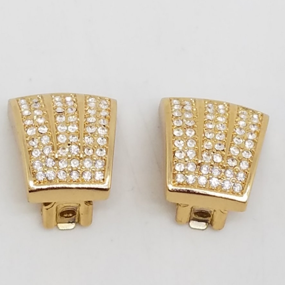 EUC DIOR Gold Jeweled Vintage Clip On Earrings COA - Picture 6 of 7